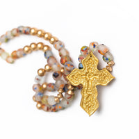 Rainbow Speckled African Recycled Glass with Hidden Truth Cross Necklace