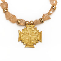 Champagne Quartz Raw Nuggets with Jerusalem Cross Necklace