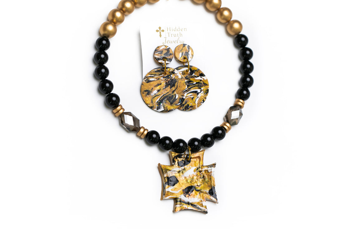 Marbled Gold, White & Black Dangles