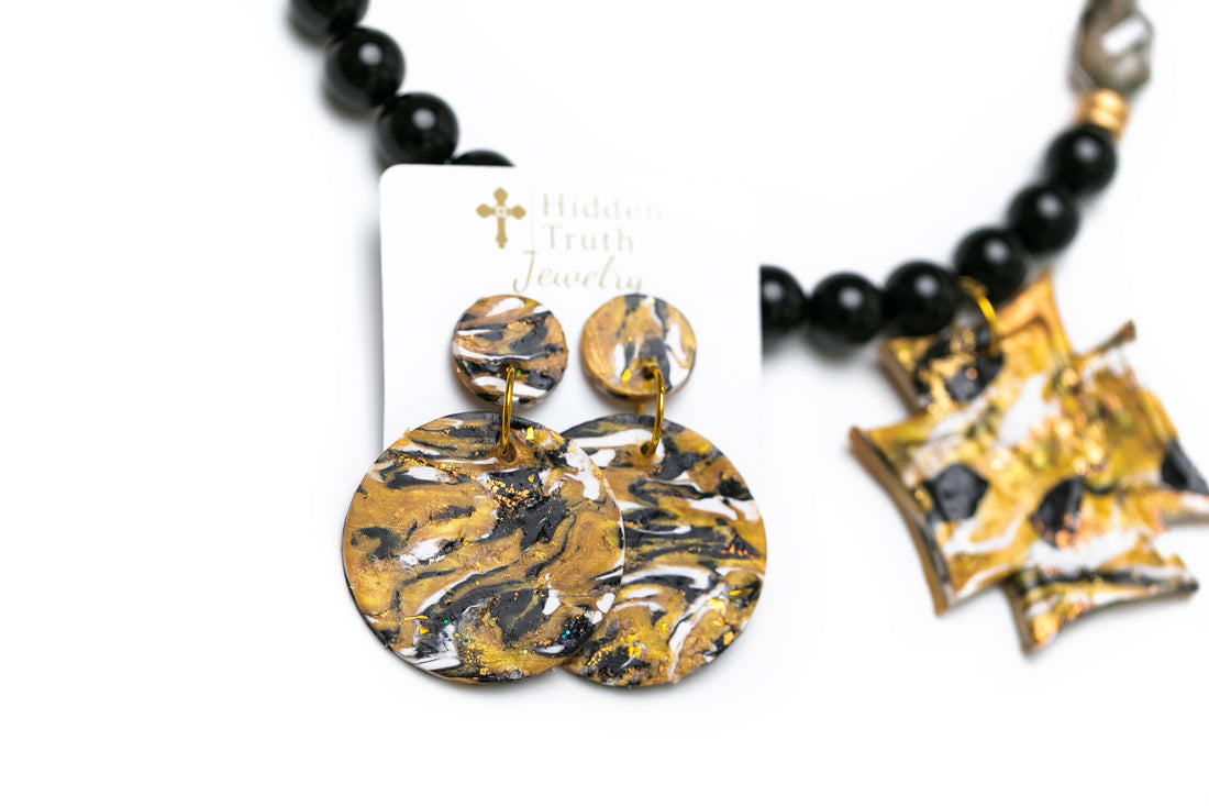 Marbled Gold, White & Black Dangles