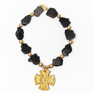 Black Jade Nuggets with Cari Cross Necklace