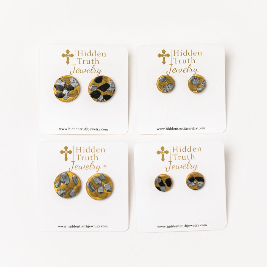Gold, Silver & Bronze Stud Earrings