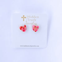 Pink & Red Confetti Heart Studs