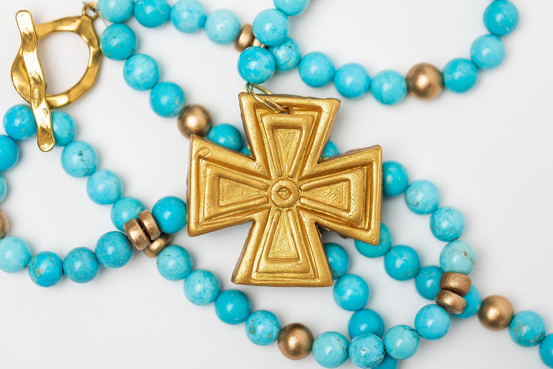Turquoise Jade Double Strand with Anna Cross