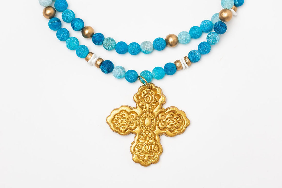 Blue Fire Agate Double Strand with Susie Cross