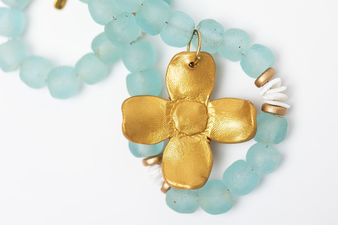 Aquamarine Sea Glass with Dogwood