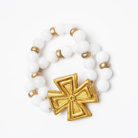 White Jade Double Strand with Anna Cross