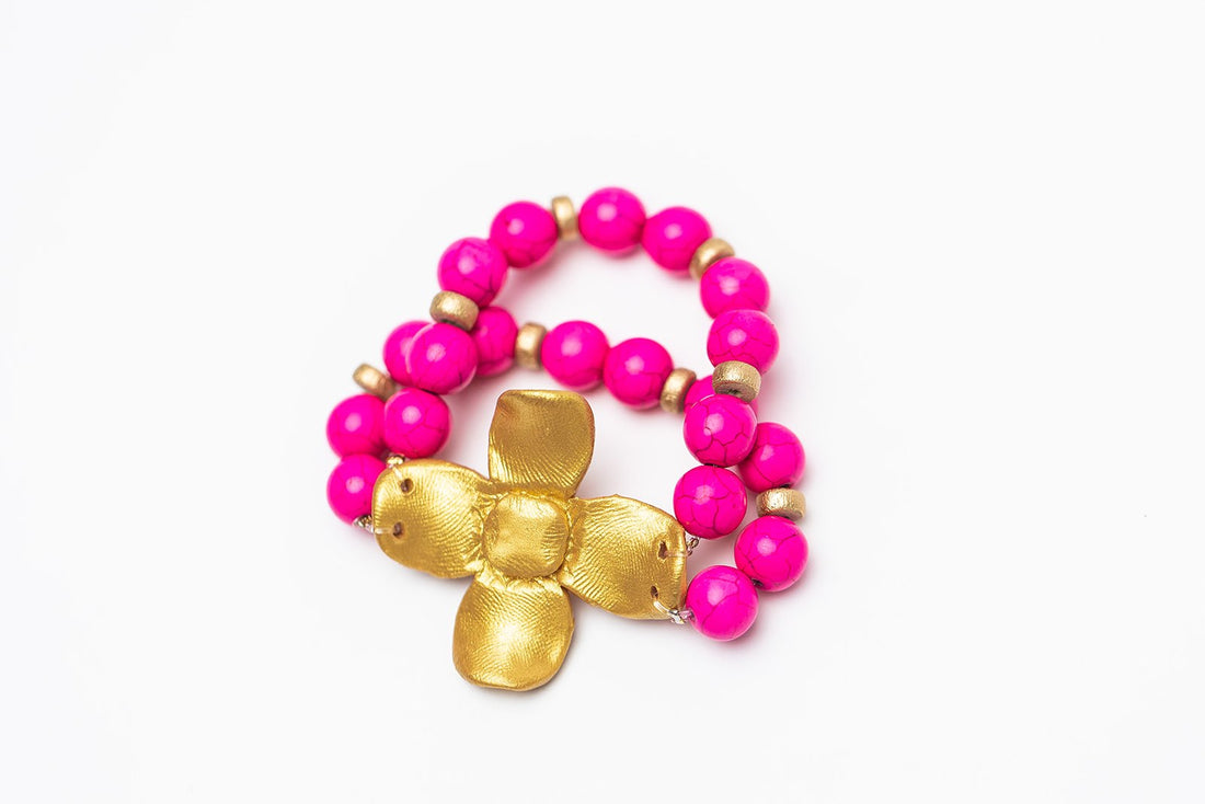 Hot Pink Jade Double Strand with Dogwood Blossom