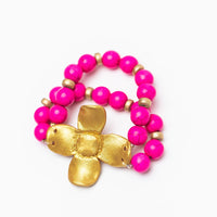 Hot Pink Jade Double Strand with Dogwood Blossom