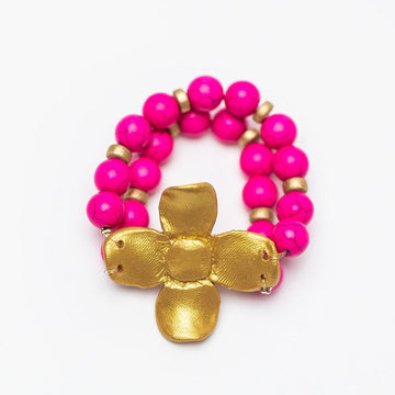 Hot Pink Jade Double Strand with Dogwood Blossom