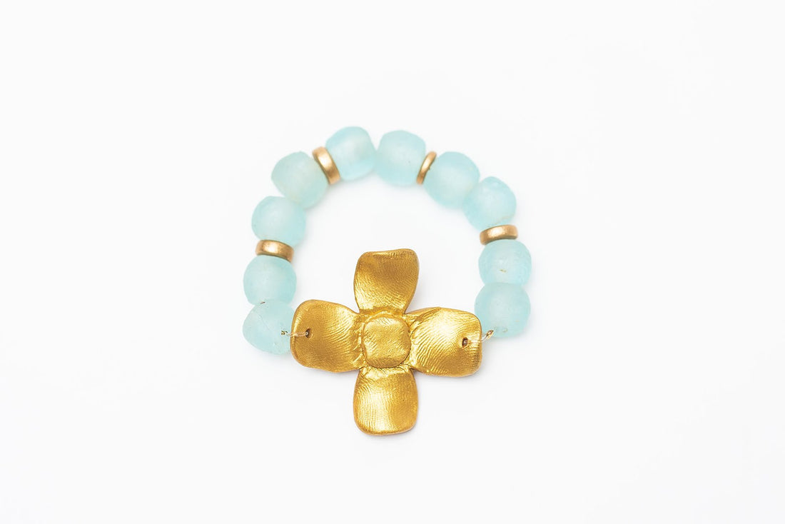 Aquamarine Sea Glass with Dogwood Blossom