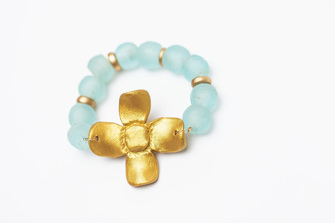 Aquamarine Sea Glass with Dogwood Blossom