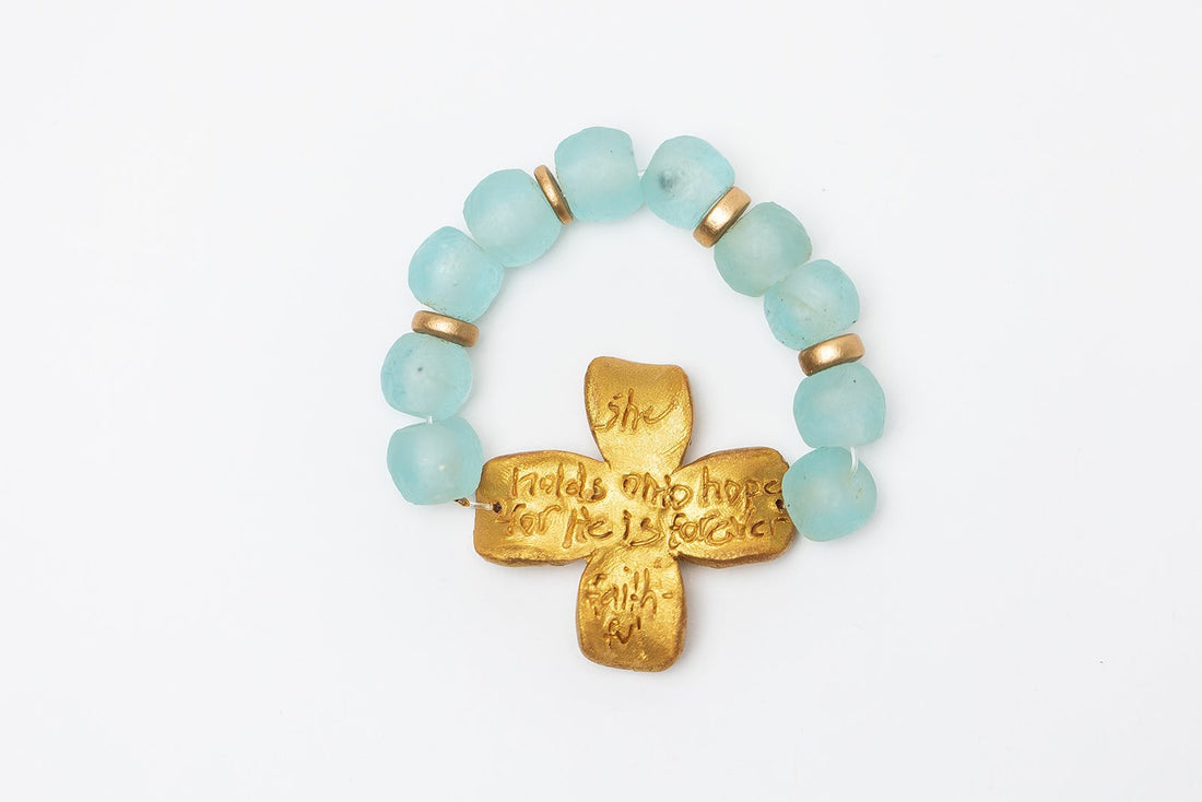 Aquamarine Sea Glass with Dogwood Blossom