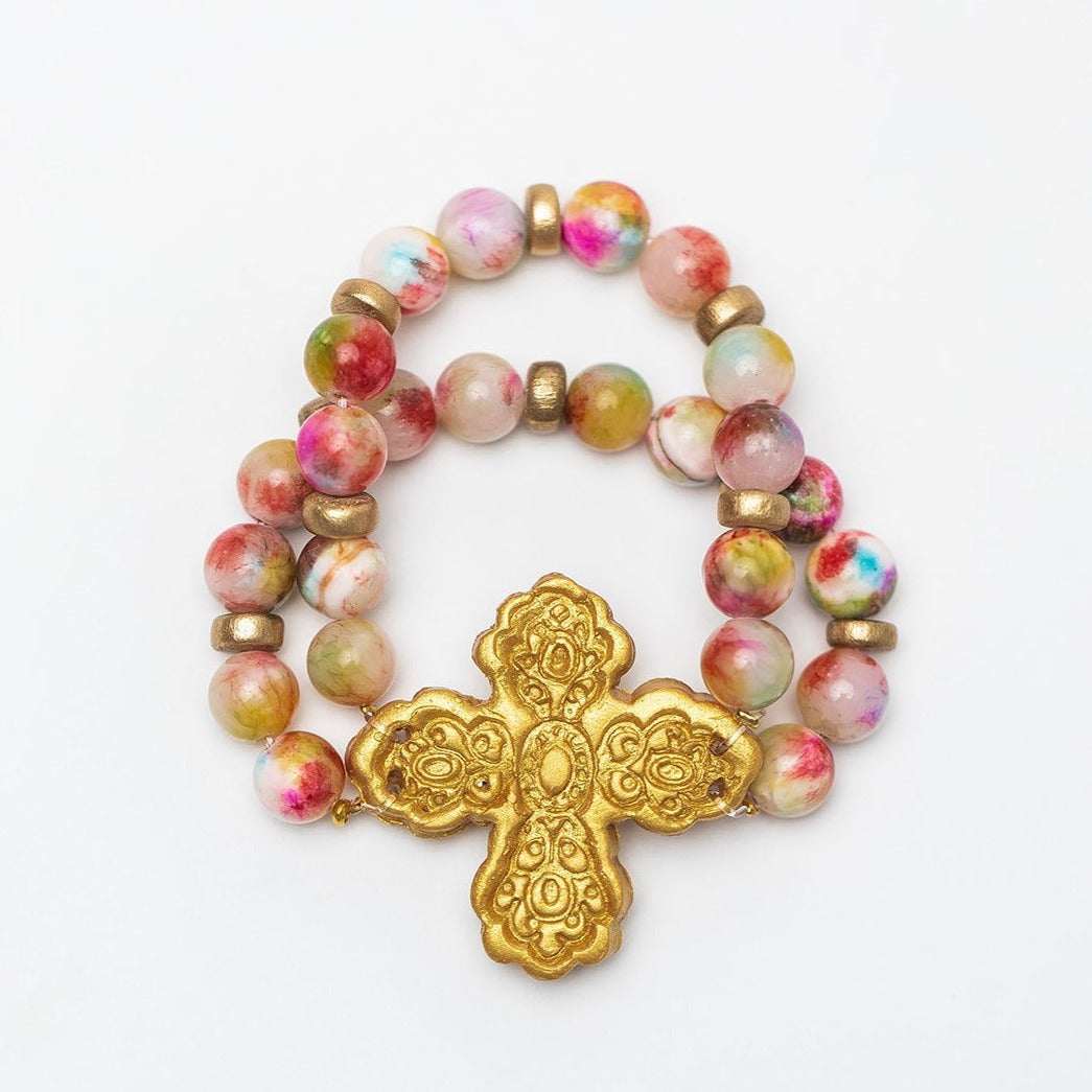 Pink Candy Jade Double Strand with Susie Cross