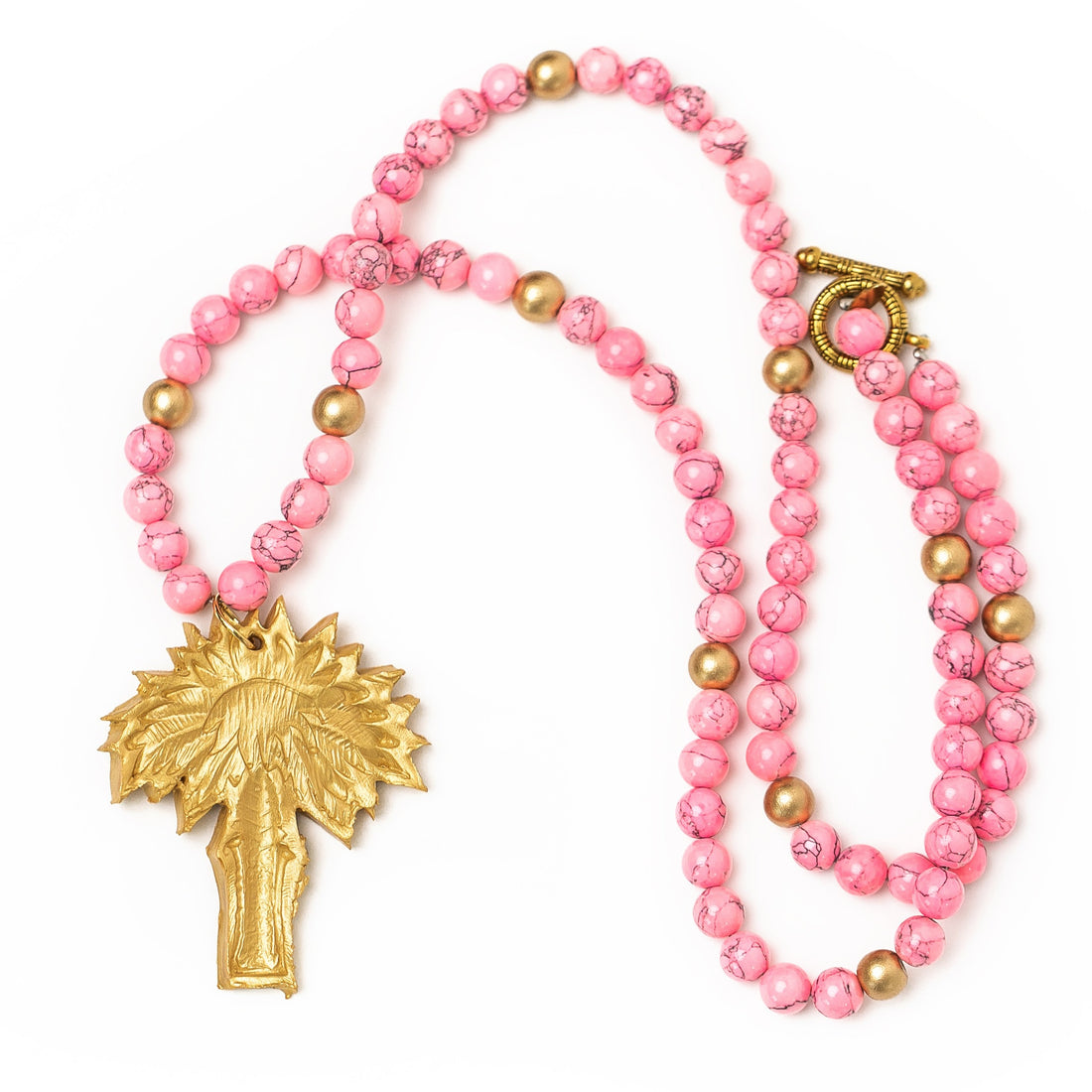 Pink Jade with Palmetto Tree Necklace