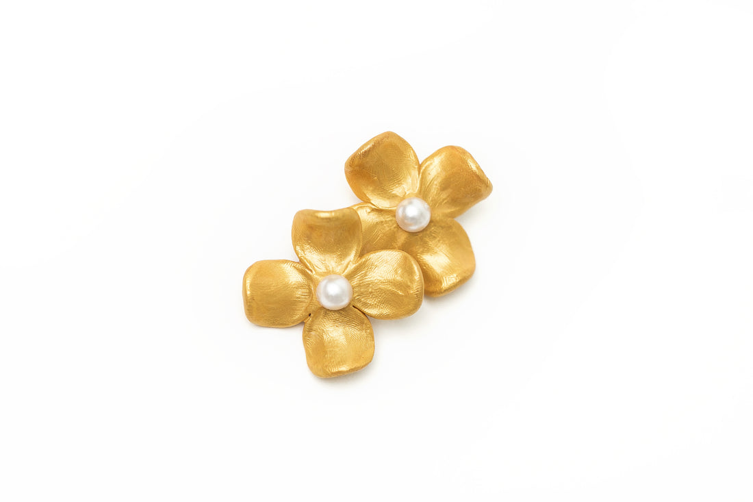 Large Dogwood & Pearl Stud Earrings