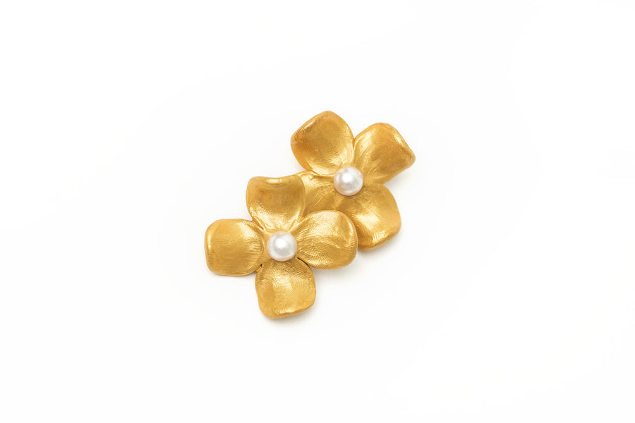 Large Dogwood & Pearl Stud Earrings