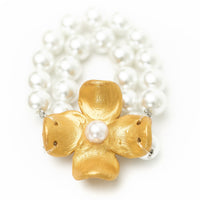 Pearl Double Strand with Dogwood Flower Bracelet