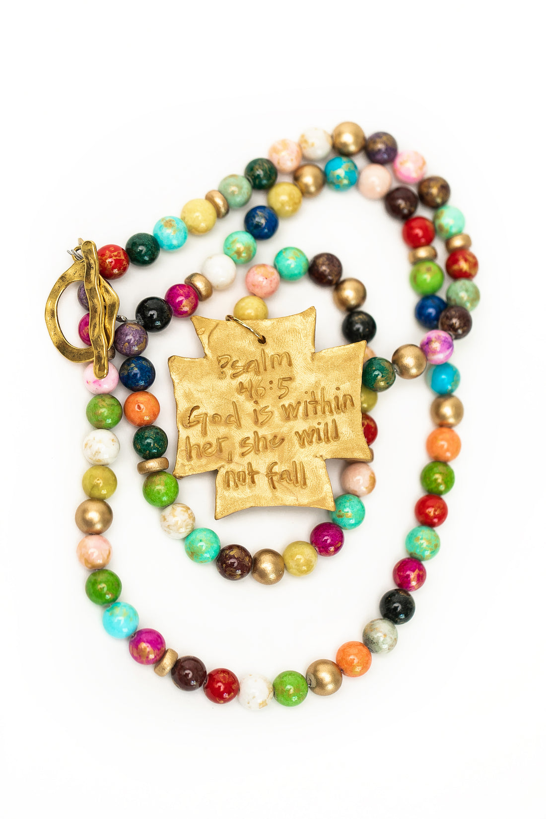 Multicolored Double Strand with Neal Cross Necklace