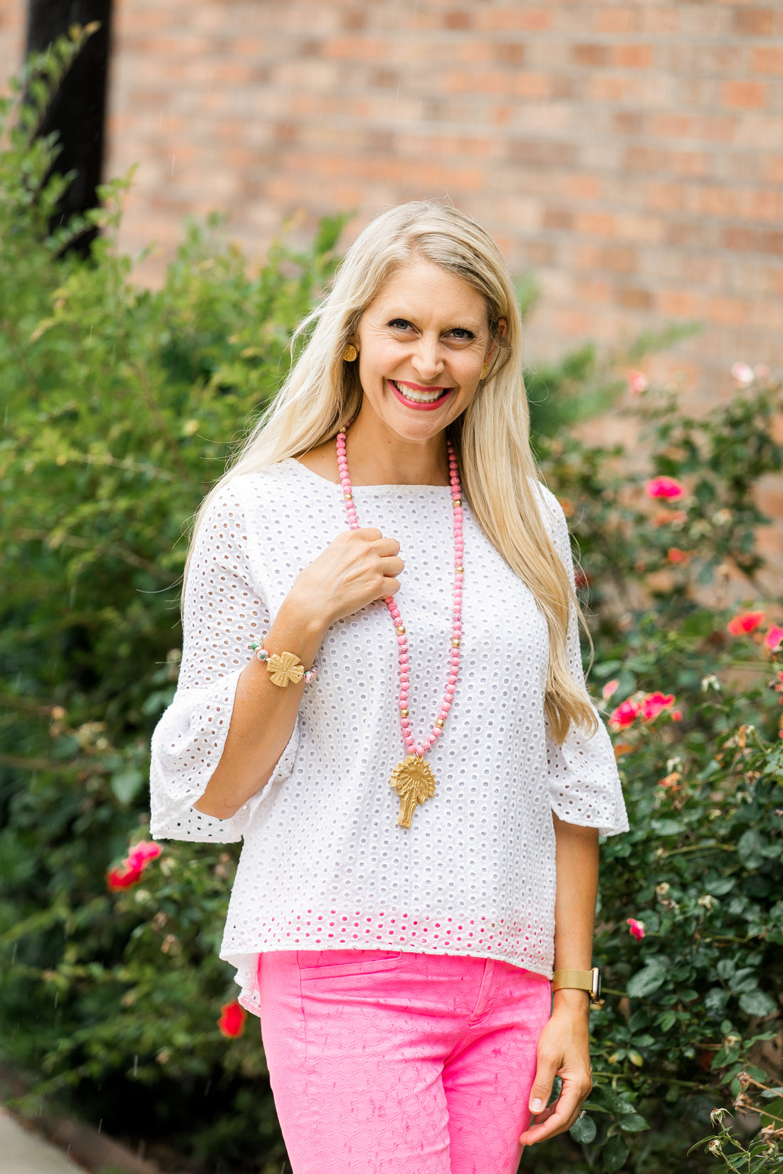 Pink Jade with Palmetto Tree Necklace