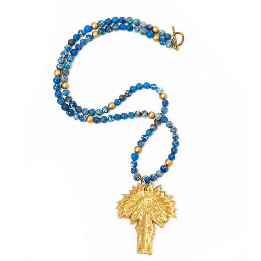 Blue Sea Jasper with Palmetto Tree Necklace
