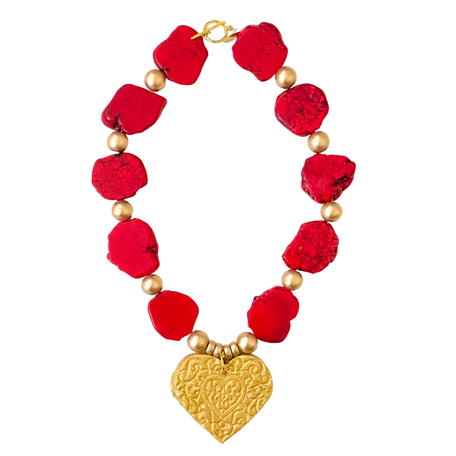 Red Turquoise Nuggets with Heart