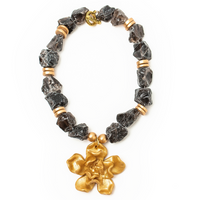 Smokey Quartz with Camellia Blossom Necklace