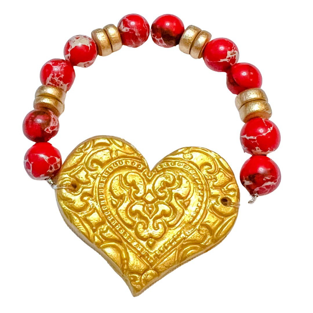 Golden Heart with Red Sea Jasper Bracelet