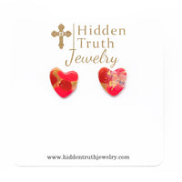 Pink & Red Confetti Heart Studs