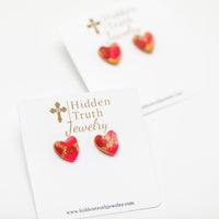 Pink & Red Confetti Heart Studs