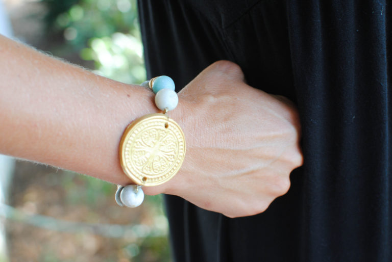 Stretch Matte Amazonite with Truth Cross Bracelet