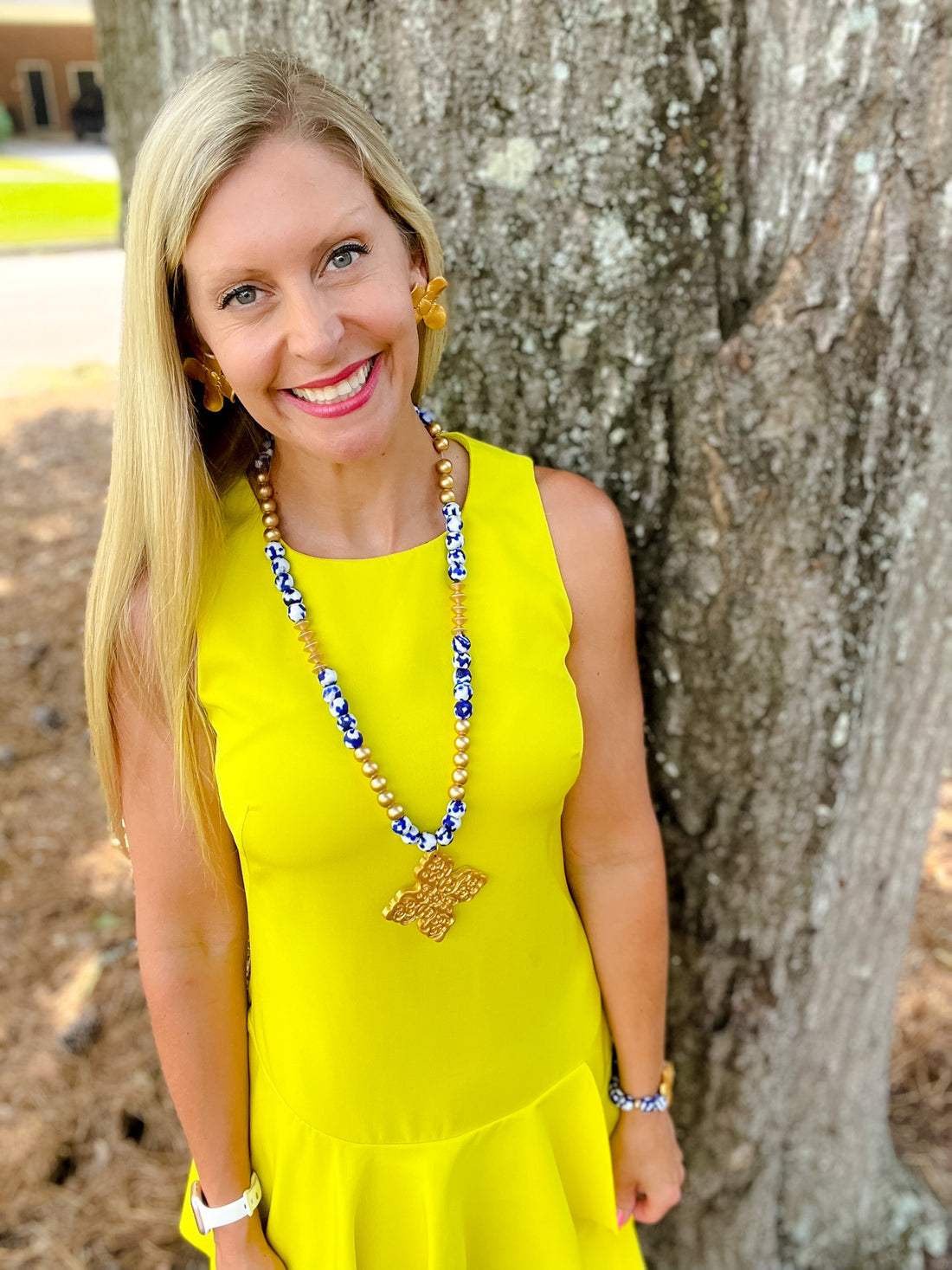 Cobalt Blue African Fused Glass with Lydia Cross Necklace