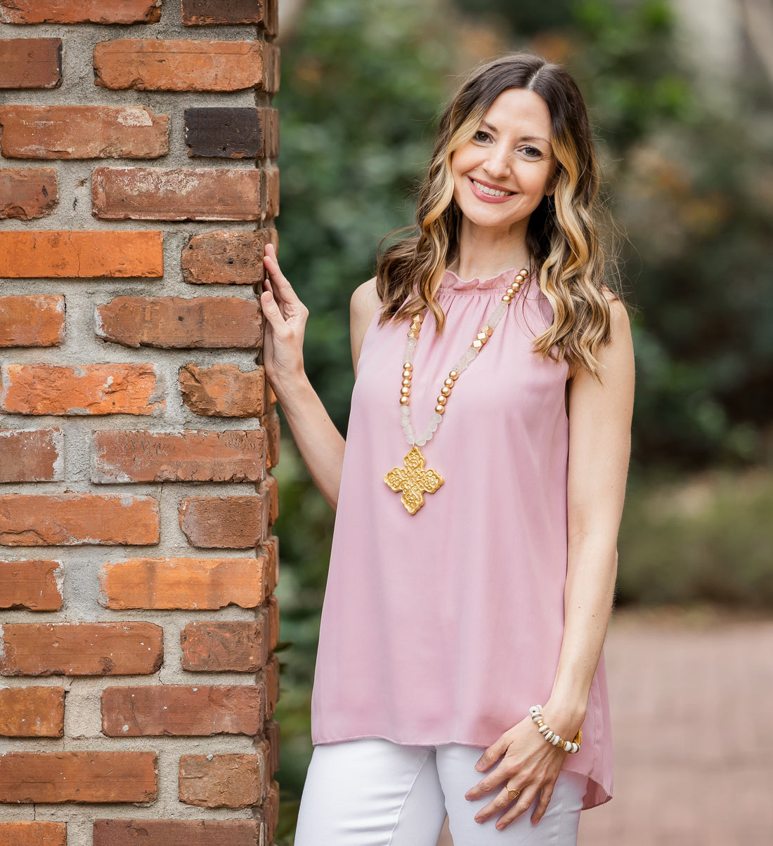 African Clear Glass with Lydia Cross Necklace