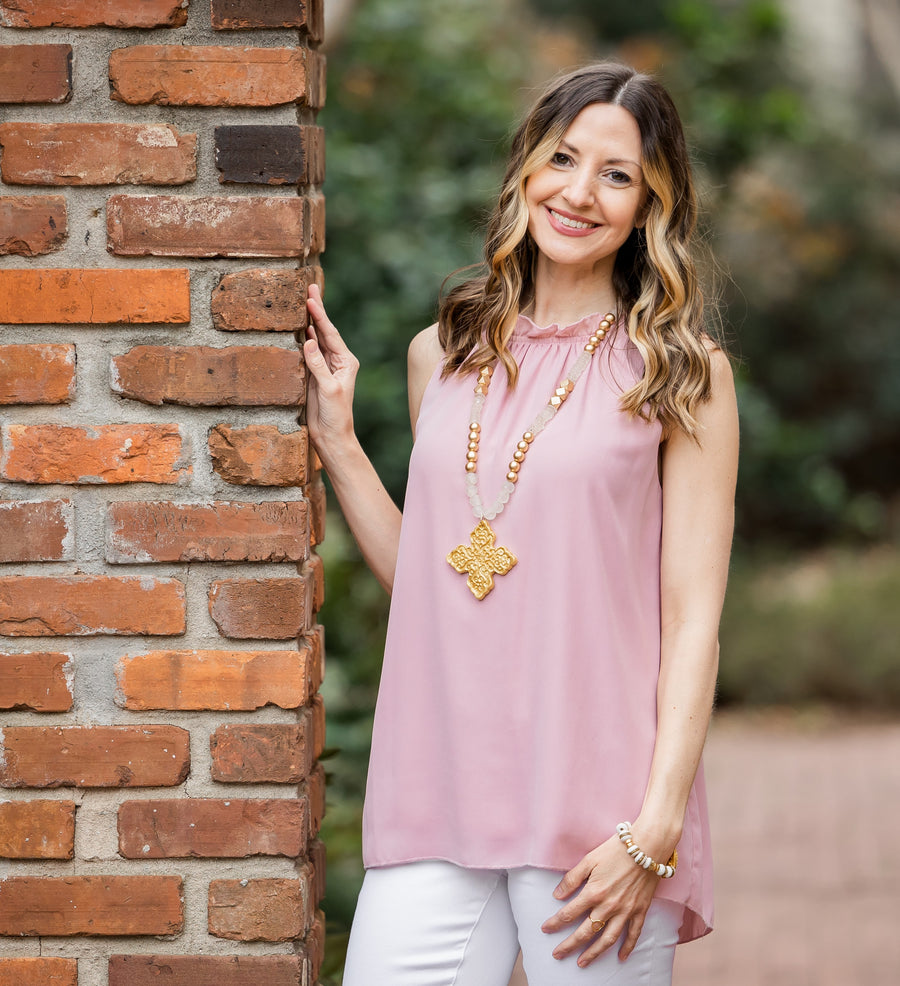 African Clear Glass with Lydia Cross Necklace