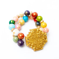 Multicolored Jade Double Strand with Jerusalem Cross Bracelet